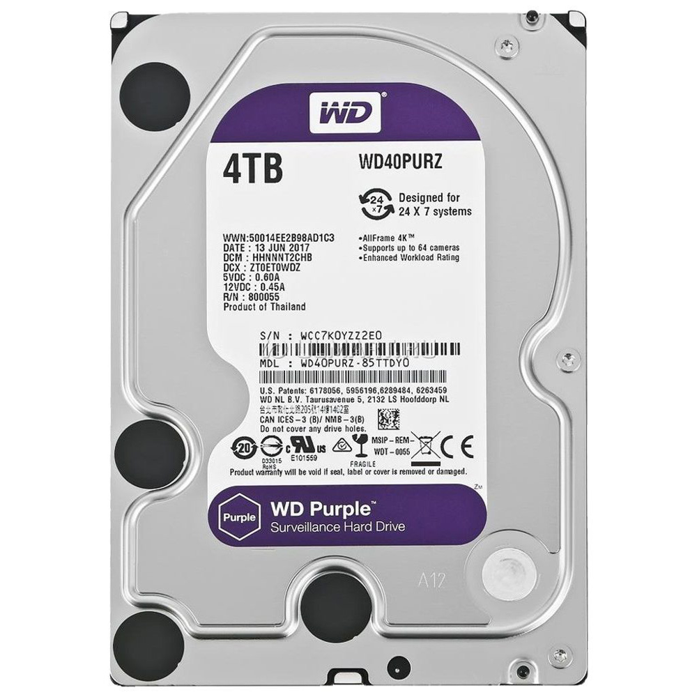 WD Purple WD43PURZ - Disco duro - 4 TB - vigilancia - interno - 3.5" - SATA 6Gb/s - 5400 rpm - búfer: 256 MB