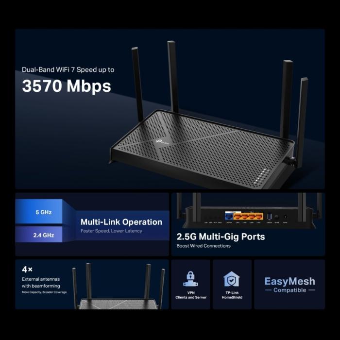 TP-Link - BE3600 Dual-Band Wi-Fi 7 Route