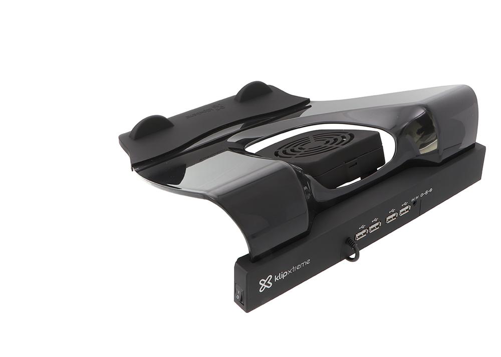 Klip Xtreme KNS-110B Notebook Stand / Cooling Station - Soporte para ordenador portátil - con concentrador USB de 4 puertos, ventilador de refrigeración - 17" - negro