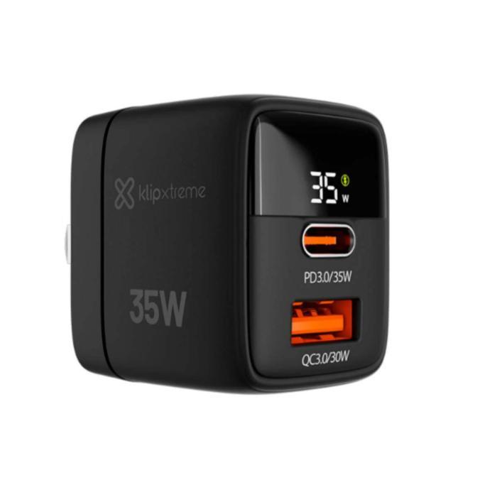 Klip Xtreme - Power converter / charger - 35 Watt - 24 pin USB-C / 9 pin USB Type A - Cellular phone / Tablet - Wall - Para Smartphones, tablets, small devices