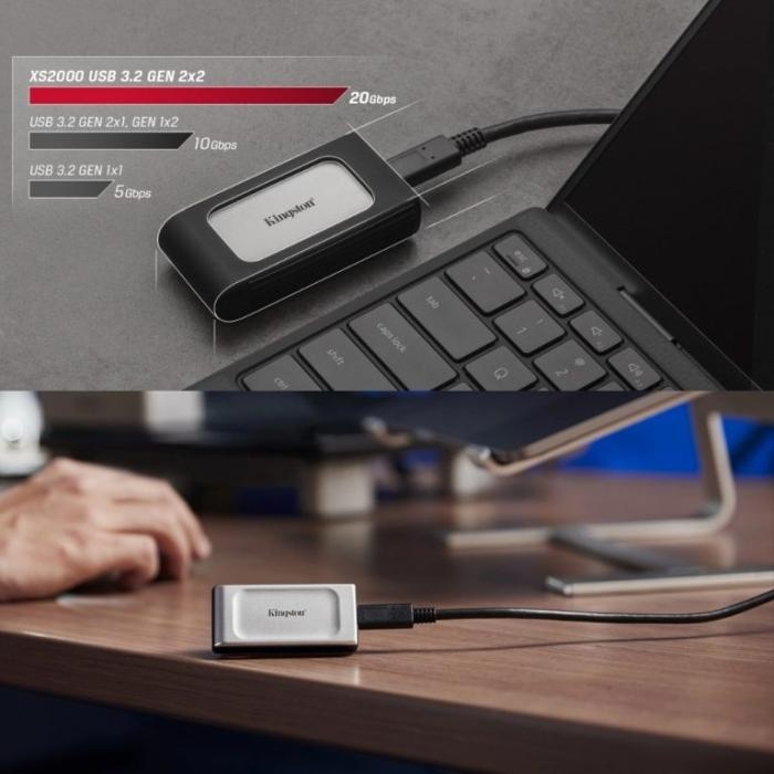 Kingston XS2000 - SSD - 1 TB - externo (portátil) - USB 3.2 Gen 2x2 (USB-C conector)