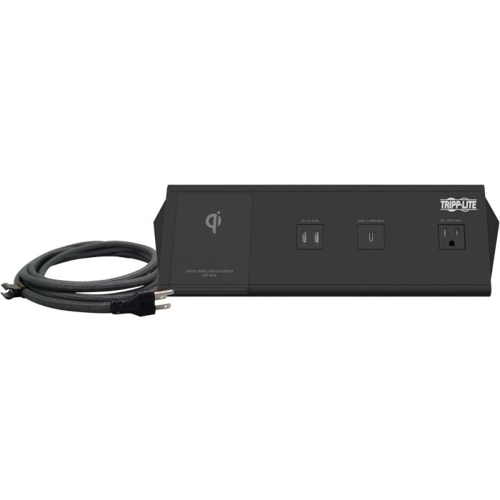 Estación de carga USB Safe-IT de 6 puertos de Tripp Lite: 2 USB-C de 60 W, 4 USB-A, 2 5-15R, carga inalámbrica, 1000 julios, cable de 3 m (10 pies), protección antimicrobiana - TLM210CAM