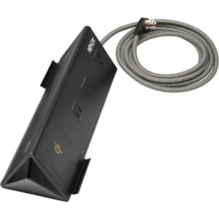 Estación de carga USB Safe-IT de 6 puertos de Tripp Lite: 2 USB-C de 60 W, 4 USB-A, 2 5-15R, carga inalámbrica, 1000 julios, cable de 3 m (10 pies), protección antimicrobiana - TLM210CAM