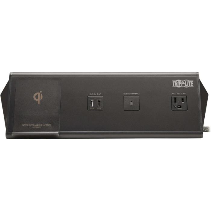 Estación de carga USB Safe-IT de 6 puertos de Tripp Lite: 2 USB-C de 60 W, 4 USB-A, 2 5-15R, carga inalámbrica, 1000 julios, cable de 3 m (10 pies), protección antimicrobiana - TLM210CAM