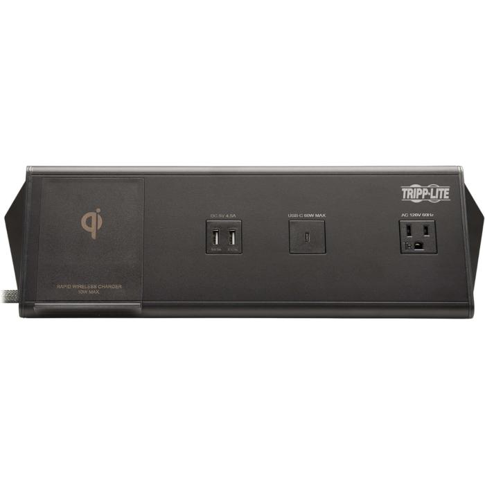 Estación de carga USB Safe-IT de 6 puertos de Tripp Lite: 2 USB-C de 60 W, 4 USB-A, 2 5-15R, carga inalámbrica, 1000 julios, cable de 3 m (10 pies), protección antimicrobiana - TLM210CAM