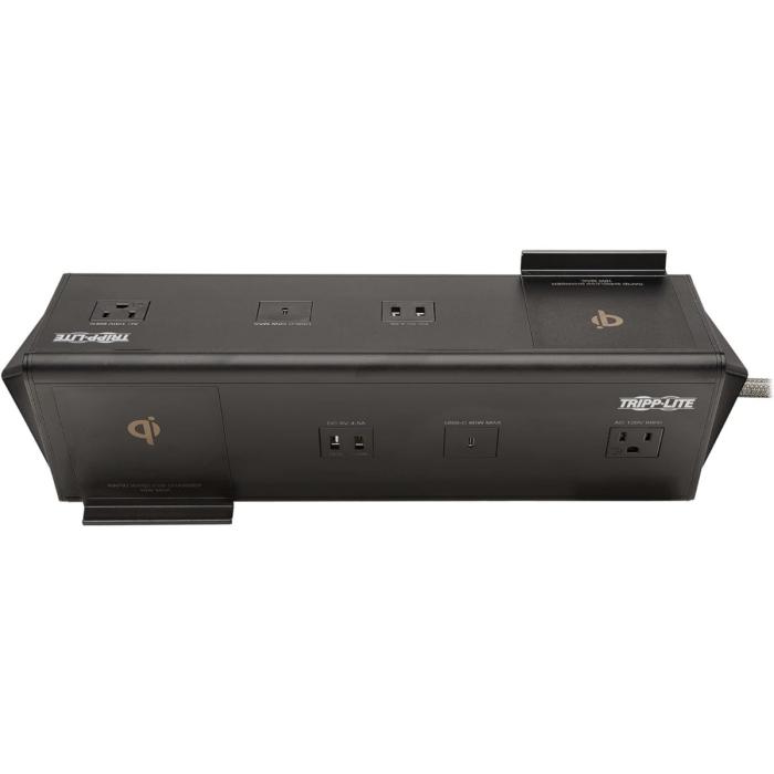Estación de carga USB Safe-IT de 6 puertos de Tripp Lite: 2 USB-C de 60 W, 4 USB-A, 2 5-15R, carga inalámbrica, 1000 julios, cable de 3 m (10 pies), protección antimicrobiana - TLM210CAM