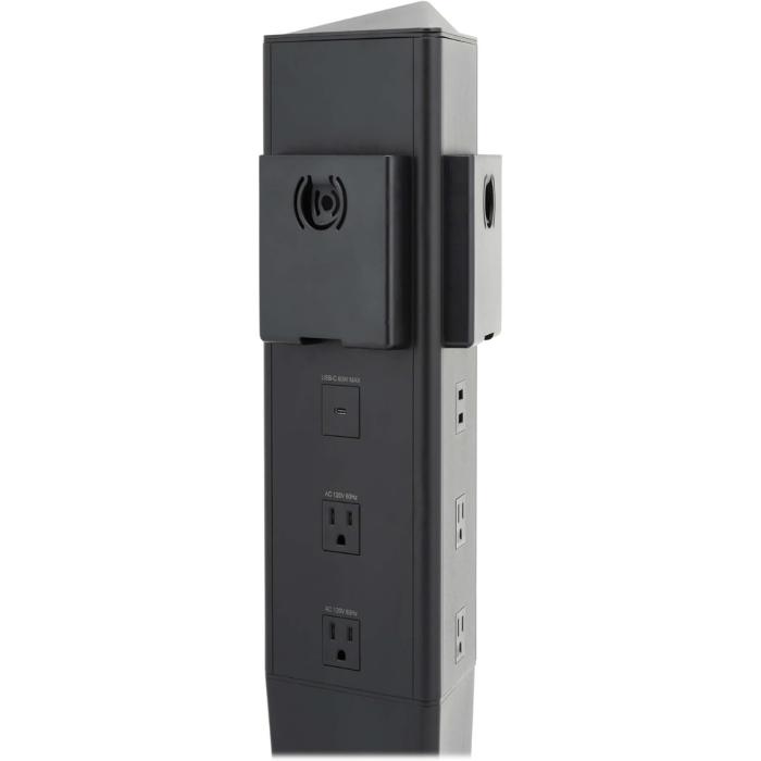 Torre de energía móvil y estación de carga USB Safe-IT de 5 puertos de Tripp Lite: USB-C de 60 W, 4 USB-A, 6 5-15R, carga inalámbrica, 1000 julios, cable de 3 m (10 pies), protección antimicrobiana - TLM610CPAM