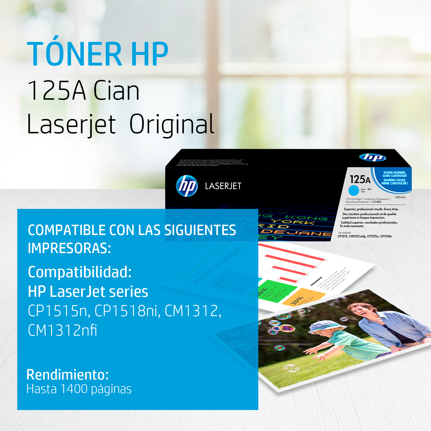 HP 125A - Cián - original - LaserJet - cartucho de tóner (CB541A) - para Color LaserJet CM1312 MFP, CP1215, CP1217, CP1515n, CP1518ni