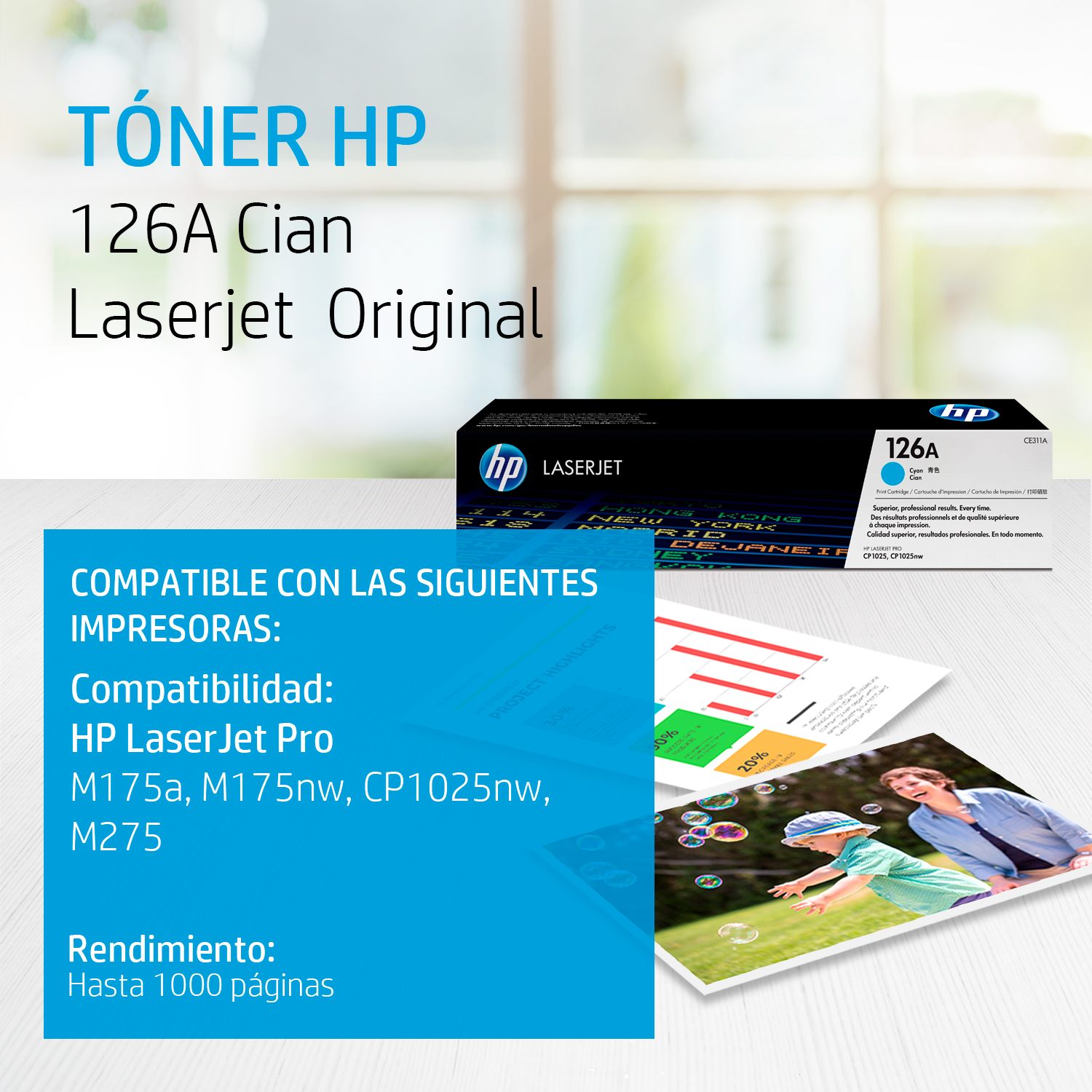 HP 126A - Cián - original - LaserJet - cartucho de tóner (CE311A) - para Color LaserJet Pro CP1025; LaserJet Pro MFP M175; TopShot LaserJet Pro M275