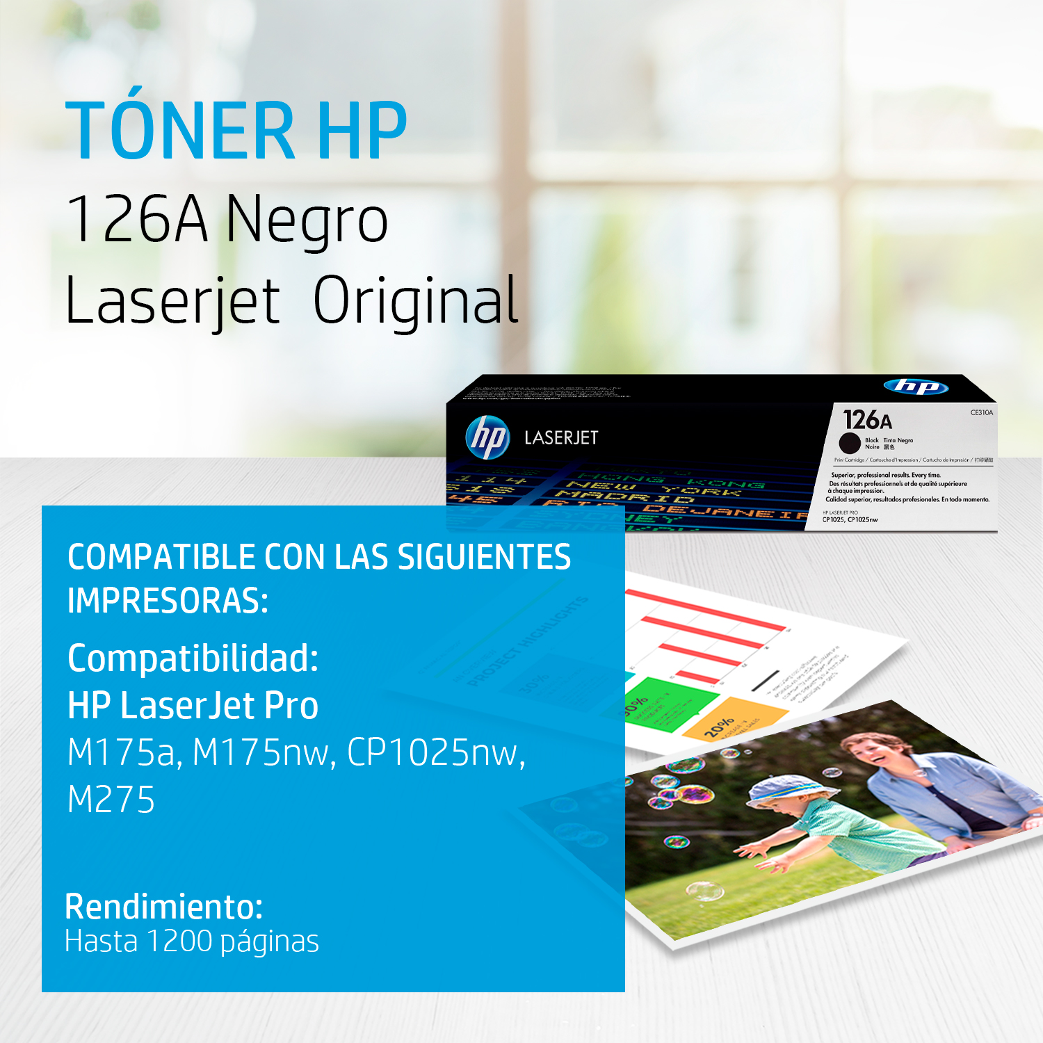 HP 126A - Negro - original - LaserJet - cartucho de tóner (CE310A) - para Color LaserJet Pro CP1025; LaserJet Pro MFP M175; TopShot LaserJet Pro M275