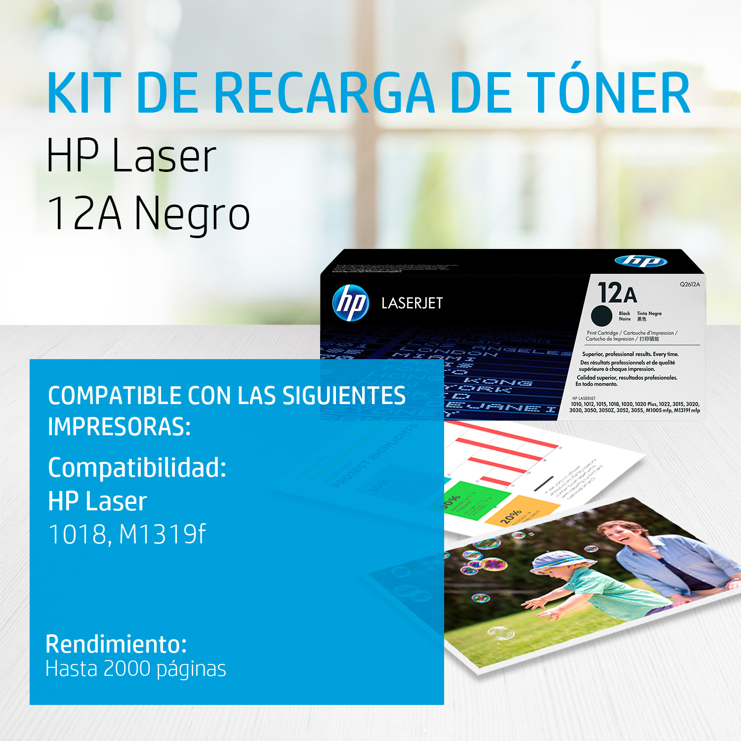 HP 12A - Negro - original - LaserJet - cartucho de tóner (Q2612A) - para LaserJet 1010, 1012, 1015, 1018, 1020, 1022, 3015, 3020, 3030, 3050, 3052, 3055, M1005