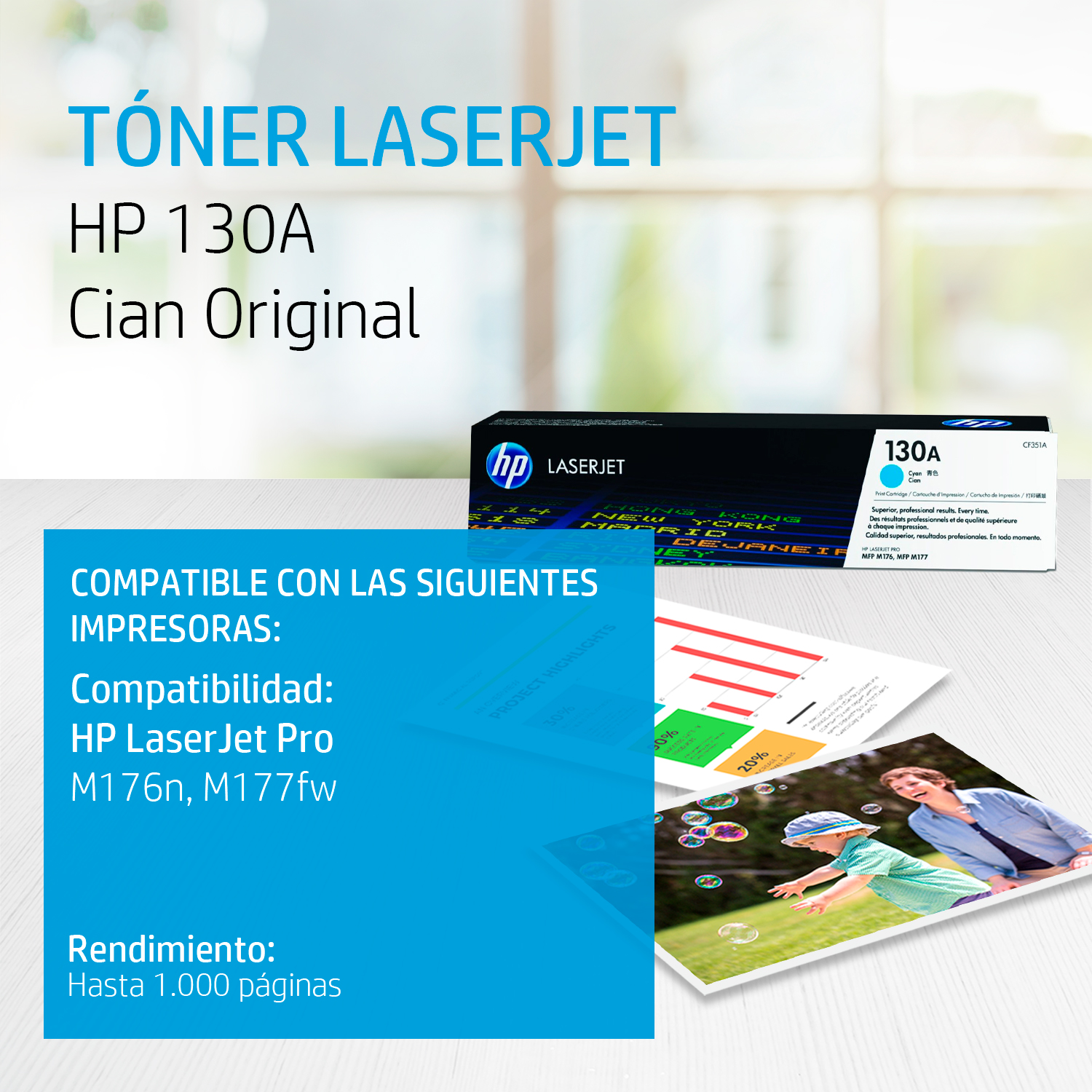 HP 130A - Cián - original - LaserJet - cartucho de tóner (CF351A) - para Color LaserJet Pro MFP M176n, MFP M177fw