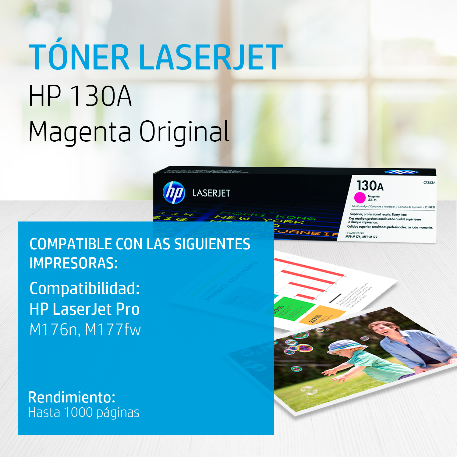 Tóner HP 130A Magenta Laserjet Original (CF353A) Para M176n, M177fw