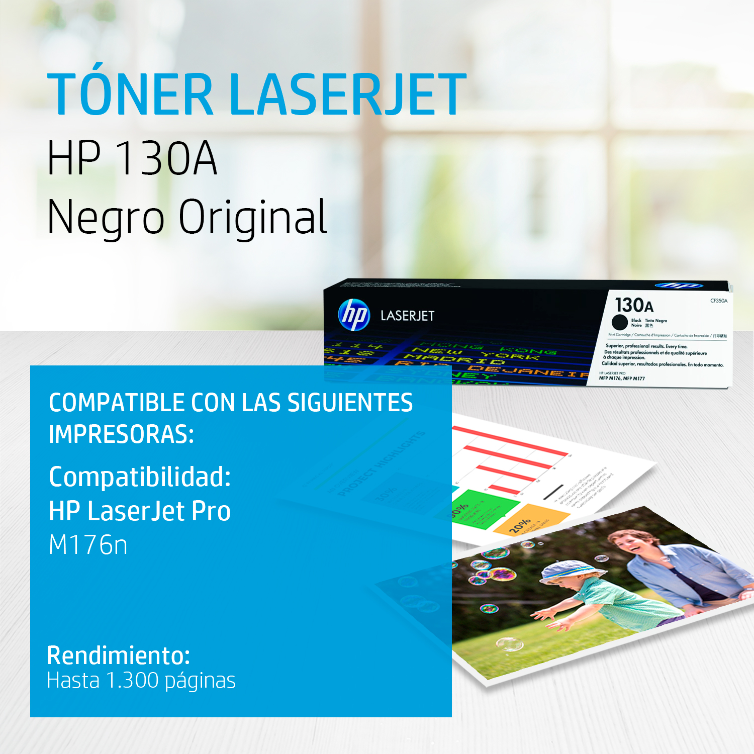 HP 130A - Negro - original - LaserJet - cartucho de tóner (CF350A) - para Color LaserJet Pro MFP M176n, MFP M177fw