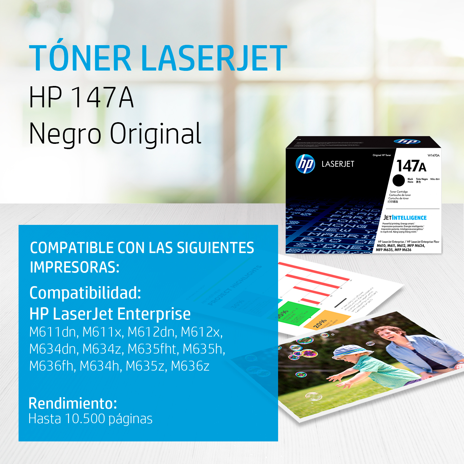 HP 147A - Negro - original - LaserJet - cartucho de tóner (W1470A) - para LaserJet Enterprise MFP M634; LaserJet Enterprise Flow MFP M634, MFP M635, MFP M636