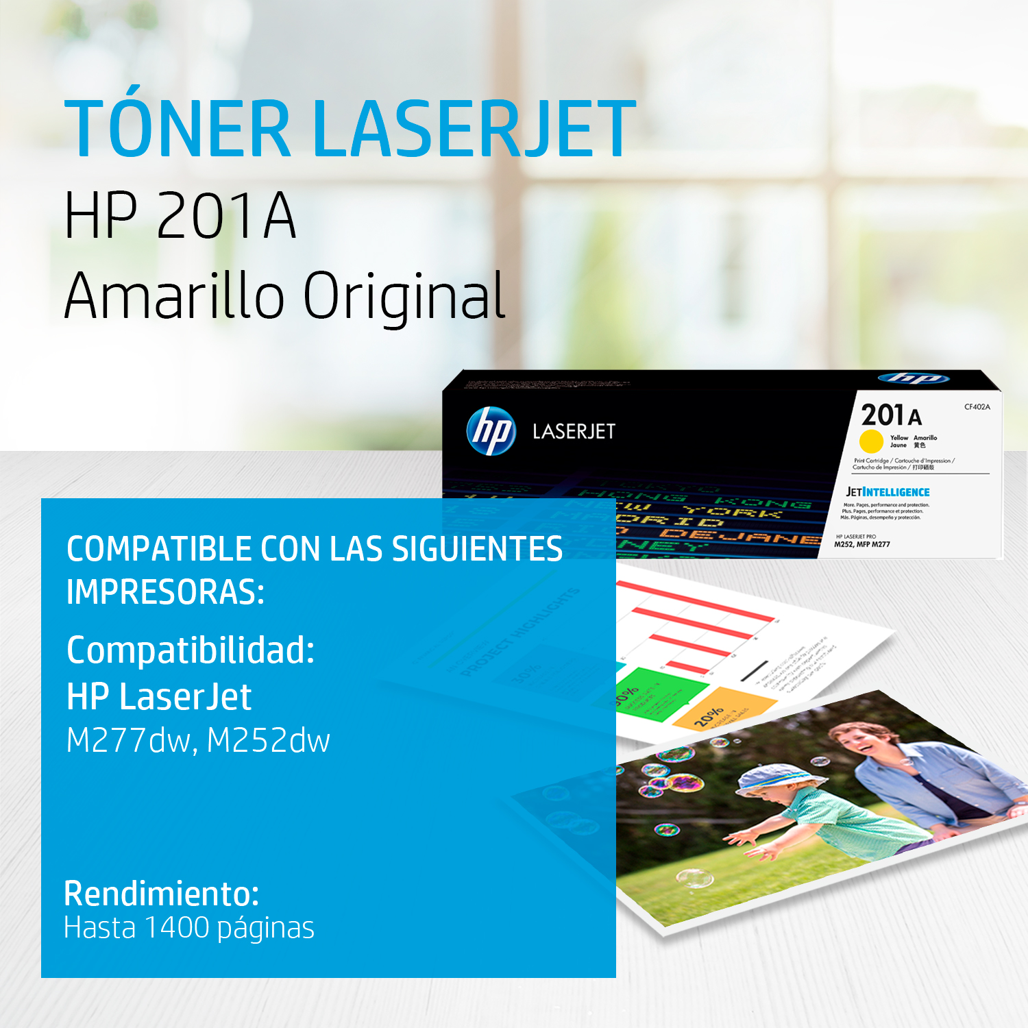 HP 201A - Amarillo - original - LaserJet - cartucho de tóner (CF402A) - para Color LaserJet Pro M252dn, M252dw, M252n, MFP M277c6, MFP M277dw, MFP M277n