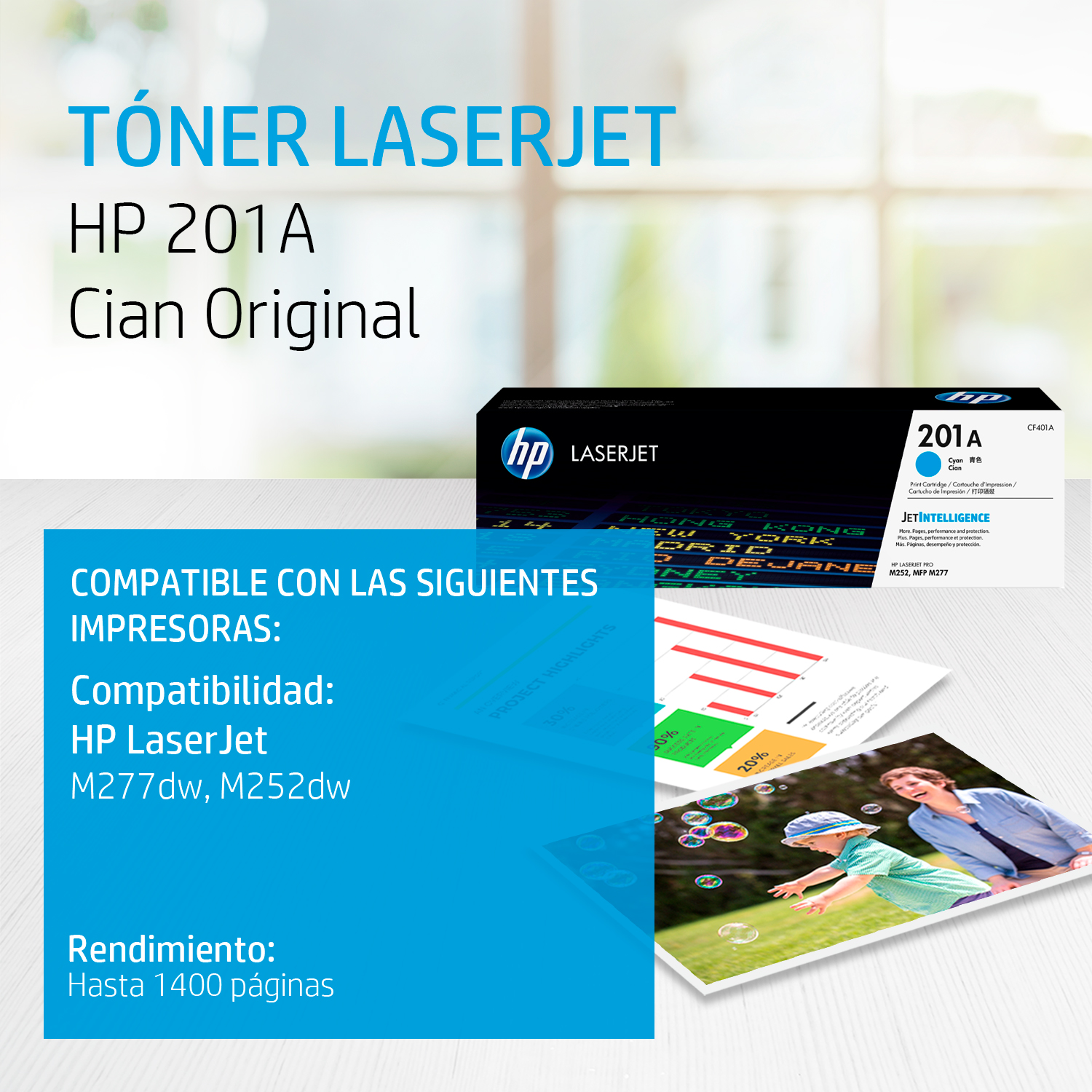 HP 201A - Cián - original - LaserJet - cartucho de tóner (CF401A) - para Color LaserJet Pro M252dn, M252dw, M252n, MFP M277c6, MFP M277dw, MFP M277n