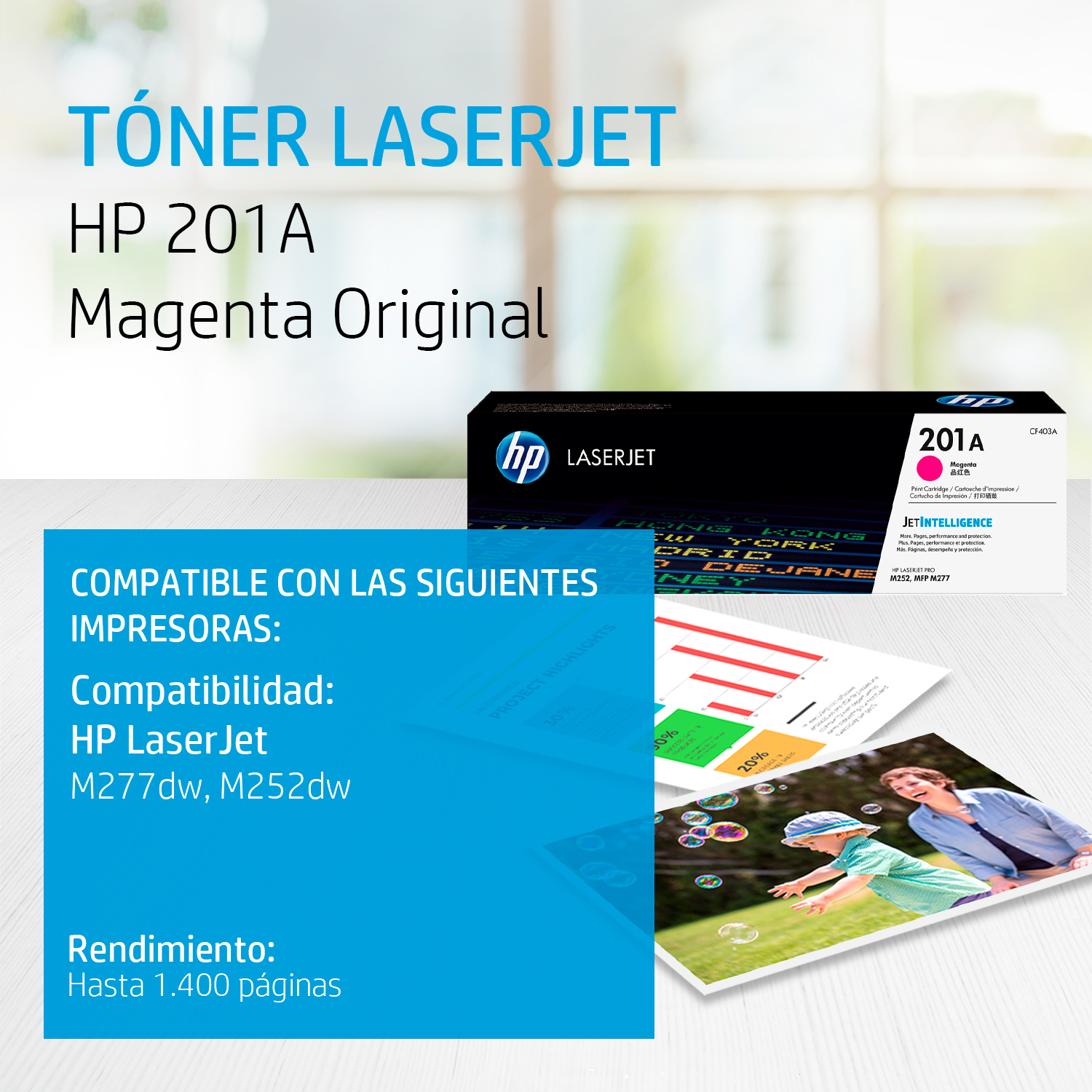 HP 201A - Magenta - original - LaserJet - cartucho de tóner (CF403A) - para Color LaserJet Pro M252dn, M252dw, M252n, MFP M277c6, MFP M277dw, MFP M277n