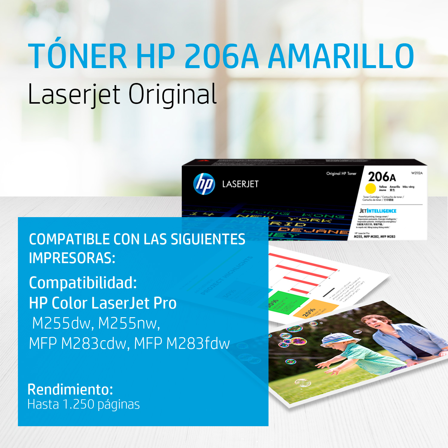 HP 206A - Amarillo - original - LaserJet - cartucho de tóner (W2112A) - para Color LaserJet Pro M255, M283, MFP M282, MFP M283