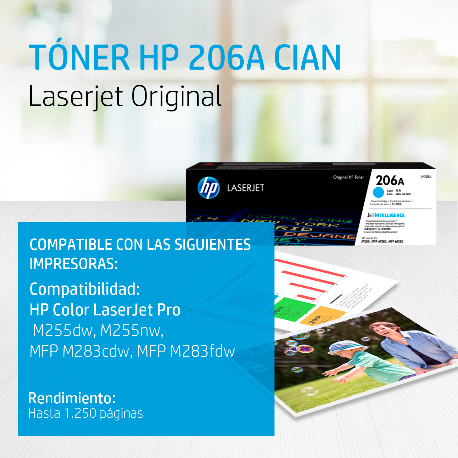 HP 206A - Cián - original - LaserJet - cartucho de tóner (W2111A) - para Color LaserJet Pro M255, M283, MFP M282, MFP M283