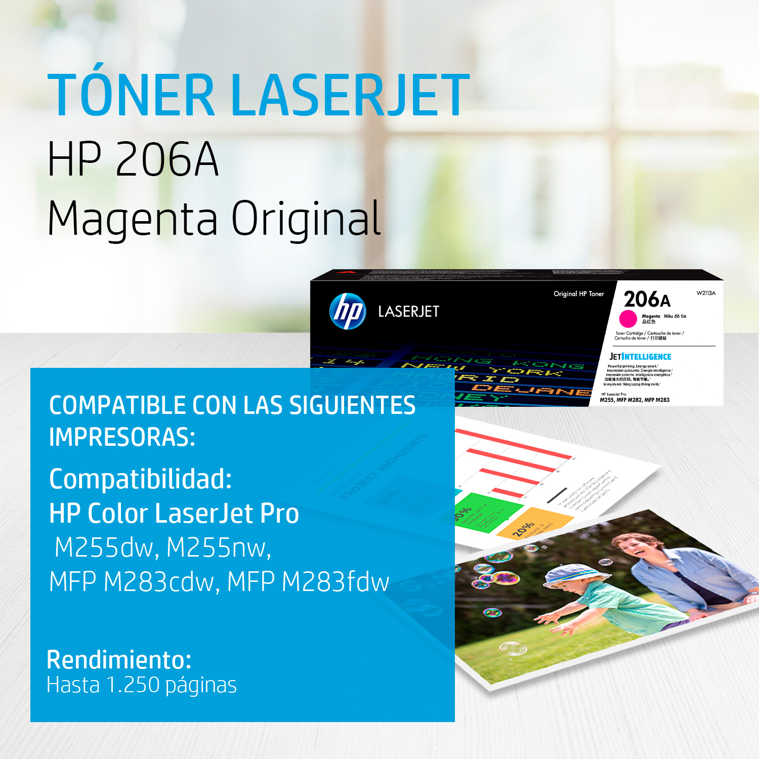 HP 206A - Magenta - original - LaserJet - cartucho de tóner (W2113A) - para Color LaserJet Pro M255, M283, MFP M282, MFP M283