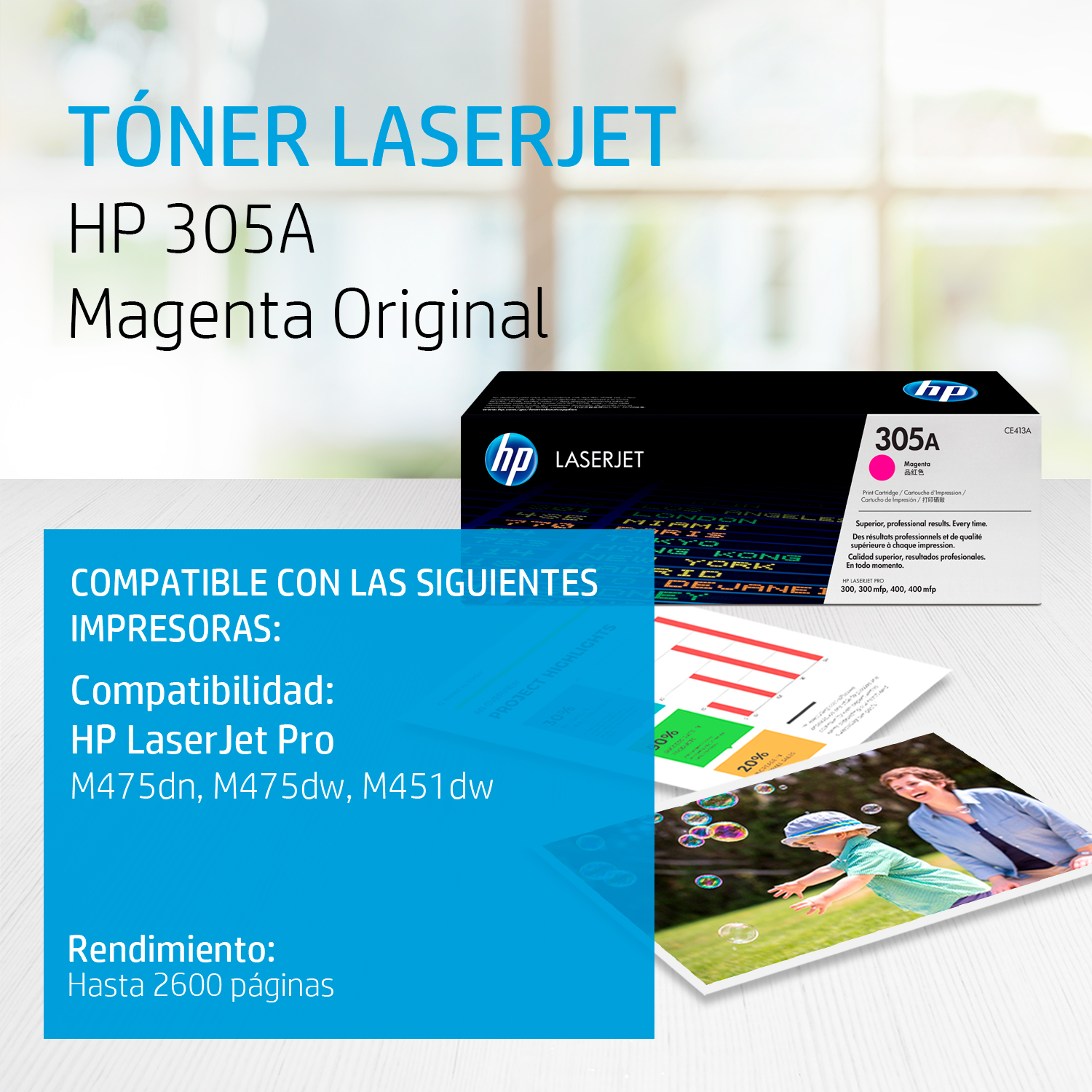 HP 305A - Magenta - original - LaserJet - cartucho de tóner (CE413A) - para LaserJet Pro 300 M351, 400 M451, MFP M375, MFP M475