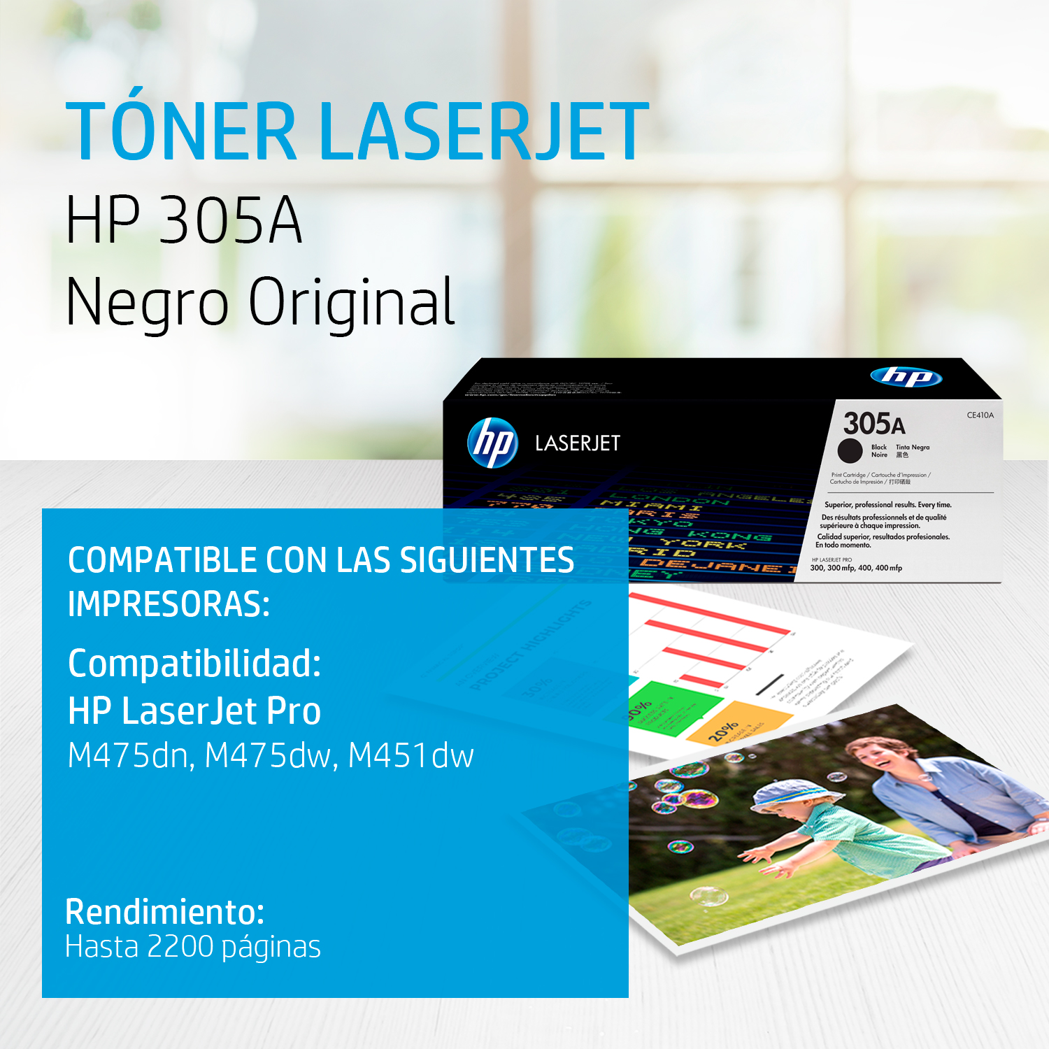 HP 305A - Negro - original - LaserJet - cartucho de tóner (CE410A) - para LaserJet Pro 300 M351, 400 M451, MFP M375, MFP M475