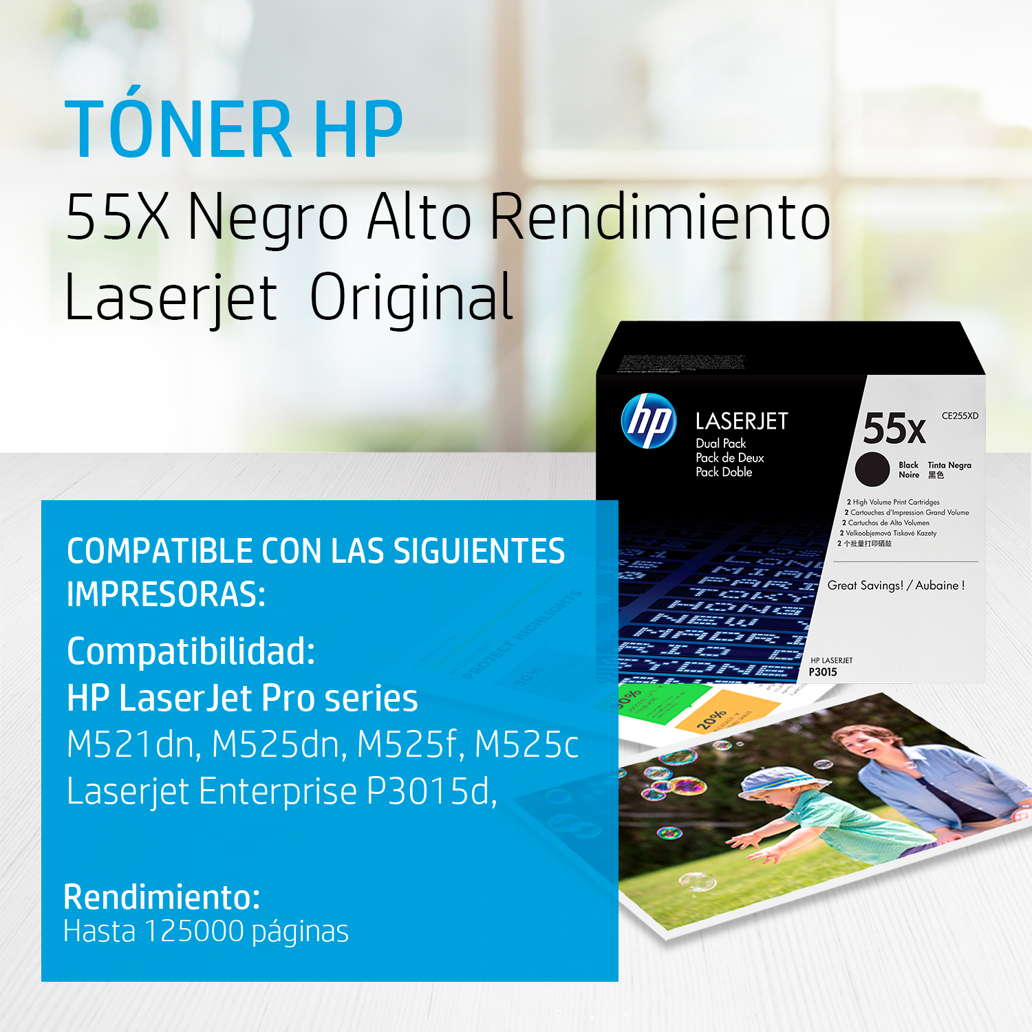 Tóner HP 55X Negro Alto rendimiento Laserjet Original (CE255X) Para HP Laserjet Pro M521dn, Laserjet Enterprise P3015d, M525dn, M525f, M525c