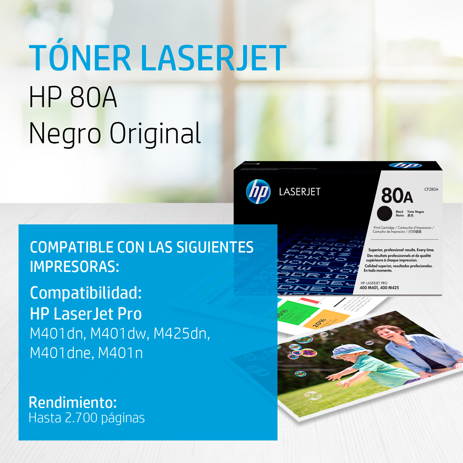 HP 80A - Negro - original - LaserJet - cartucho de tóner (CF280A) - para LaserJet Pro 400 M401, MFP M425