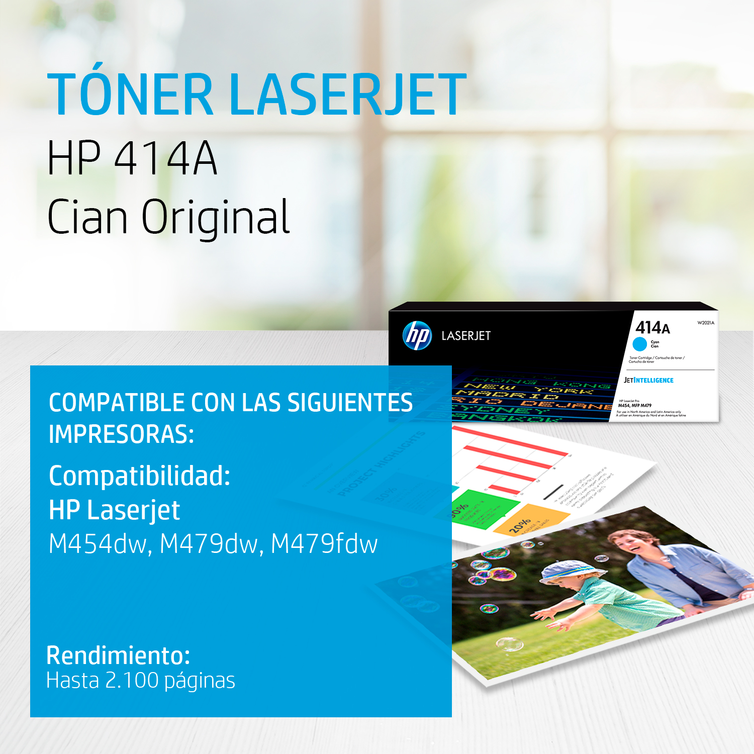 HP 414A - Cián - original - LaserJet - cartucho de tóner (W2021A) - para Color LaserJet Enterprise M455, MFP M480; Color LaserJet Pro M454, M479, MFP M479
