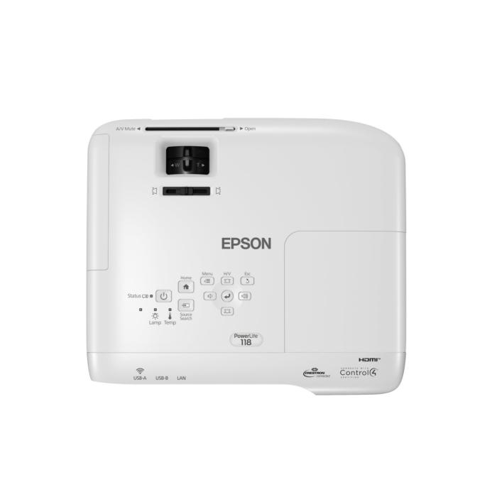 Epson PowerLite 118 - Proyector 3LCD - portátil - 3800 lúmenes (blanco) - 3800 lúmenes (color) - XGA (1024 x 768) - 4:3 - LAN