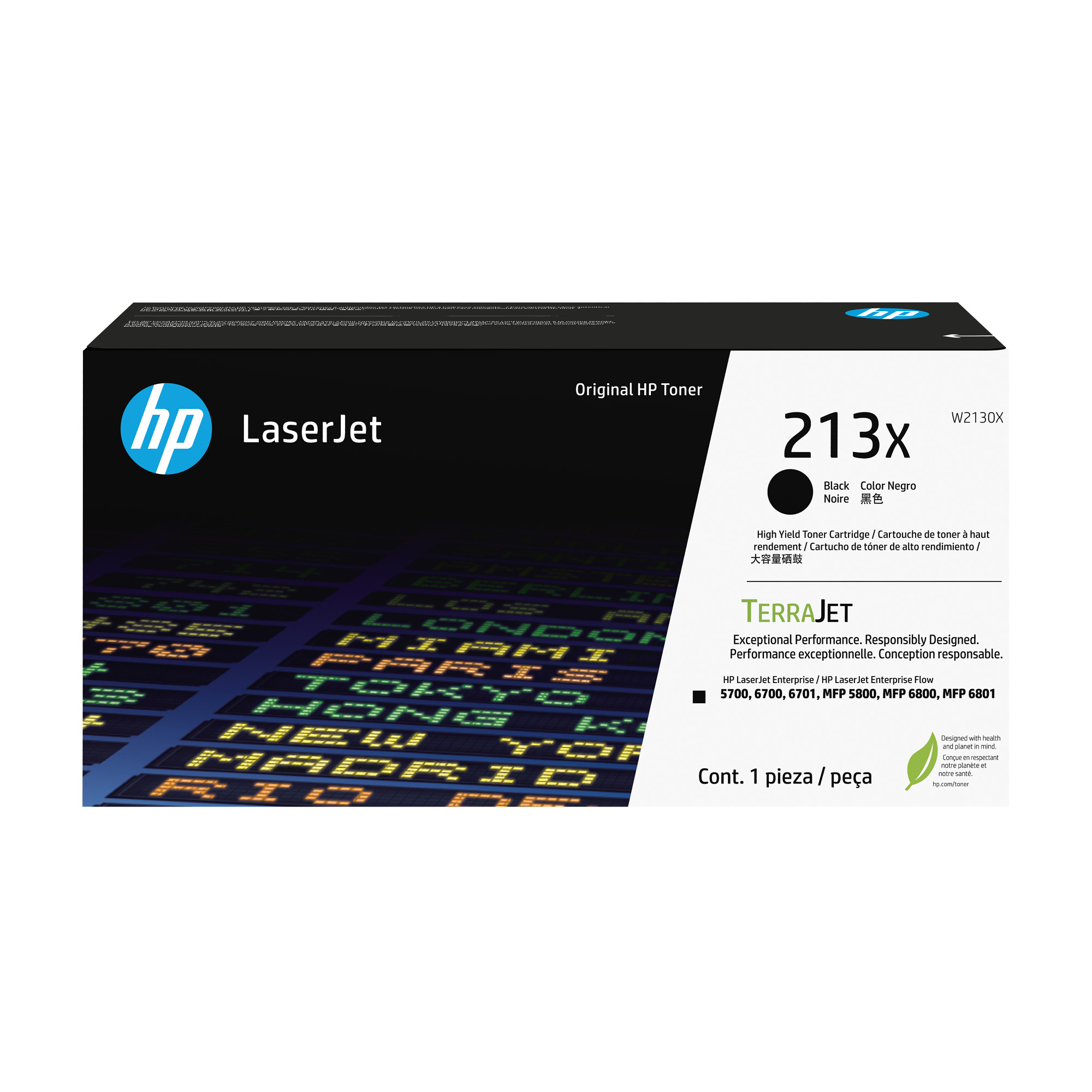 HP 213X - Alto rendimiento - negro - original - LaserJet - cartucho de tóner (W2130X) - para Color LaserJet Enterprise 67XX, MFP 5800; LaserJet Enterprise Flow MFP 5800, MFP 6800