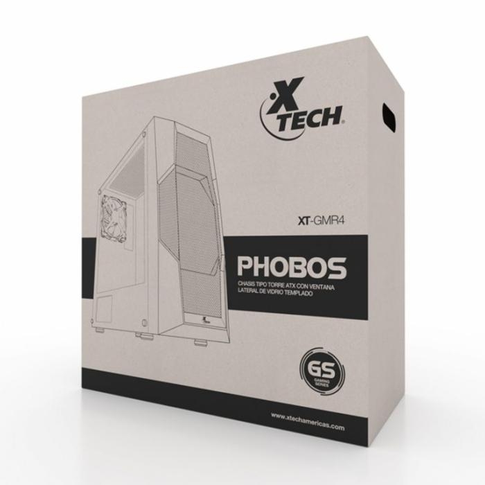 Xtech Gaming Series PHOBOS - Mid tower - ATX - panel lateral con ventana (cristal templado) - sin fuente de alimentación (ATX) - negro - USB/Audio