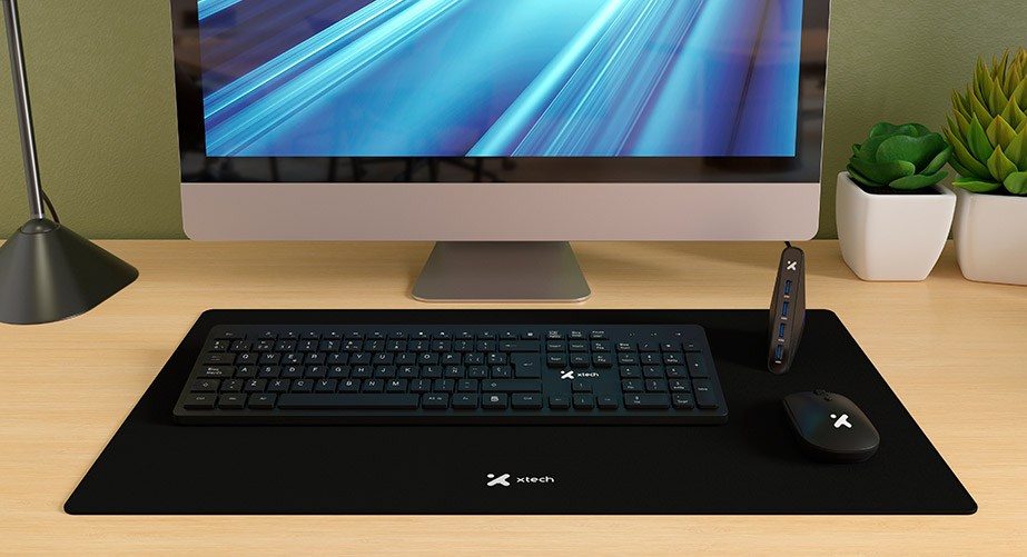 Xtech - MM Keyboard wls, mouse wls, mouse pad XL and USB 3.0 Hub Kit - Spanish - Wireless / Wired - 2.4 GHz / USB - Black - XTK-320S
