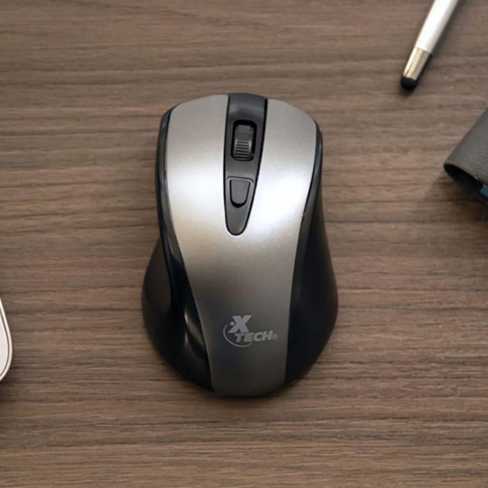 Xtech - XTM-315GY - Mouse - 2.4 GHz - Wireless - Aluminum gray - 4-button 1600dpi