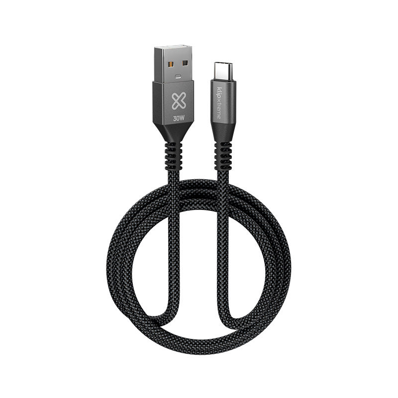 Klip Xtreme - USB cable - 24 pin USB-C - 9 pin USB Type A - 1 m - Black - 30W Braided Fast charging