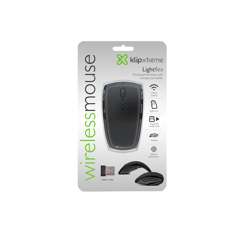 Klip Xtreme - Mouse - 2.4 GHz - Wireless - Gray - Foldable - 1000dpi