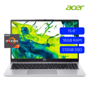 Acer A3 - Notebook - 15.6" - AMD Ryzen 7 5825U  / 2.0 GHz - DDR4 SDRAM - 16 GB - 512 GB SSD - AMD Radeon Graphics - Windows 11 Home - Silver - Spanish - 1-year warranty