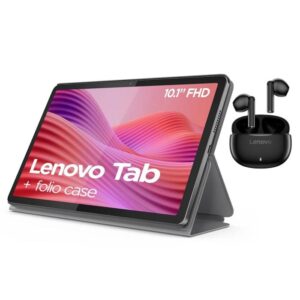 Tablet Lenovo Tab 10.1" WUXGA 128GB + 4GB RAM, MediaTek Helio G85, Wi-Fi 5, Dolby Atmos, IP52, Android 14 – Incluye Funda Folio y Audífonos Lenovo E310