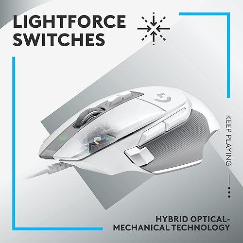 Logitech G502 X Wired Gaming Mouse - LIGHTFORCE hybrid optical-mechanical primary switches, HERO 25K gaming sensor, compatible with PC - macOS/Windows - White - Ratón - óptico - cableado - USB - blanco