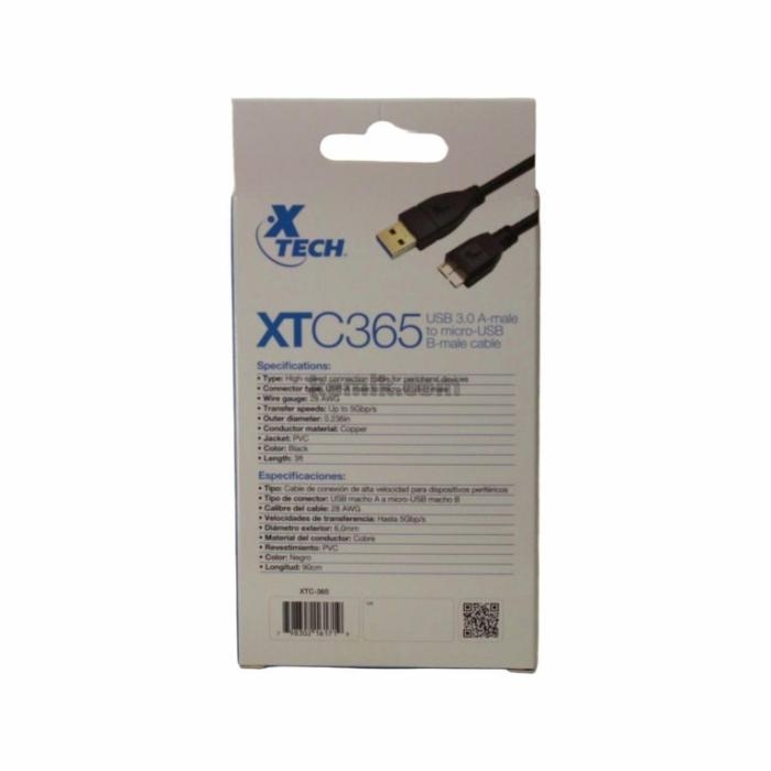 Xtech -   XTC-365 - Data cable - USB  to  Micro USB 3.0 - 91 cm - Black - 3ft for hard drives