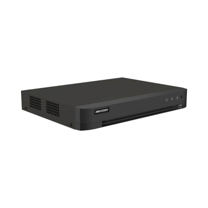 Hikvision IDS-7216HQHI-M1/XT DVR AcuSense 16 canales 1080p 1U H.265 - HDTVI/AHD/CVI/CVBS/IP - 1 disco duro SATA hasta 10TB - H.265 Pro+/H.265 Pro/H.265/H.264+/H.264 - Hasta 24 cámaras de red (6MP) pueden conectarse - Soporta Tecnología de Detección de Movimiento en todos los canales - Soporta Tecnología de Audio Bidireccional HDTVI en todos los canales - Capacidad de codificación hasta 3K (HDTVI)/5MP (AHD) - Soporta 4 canales de Reconocimiento Facial o 8 canales de Modelo Avanzado de Protección