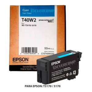 Epson T40W - 50 ml - gran capacidad - cián - original - blíster con alarmas de RF/acústica - cartucho de tinta - para SureColor T2170, T3170, T3170M, T5170, T5170M