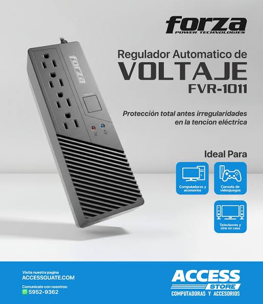 Forza FVR Series FVR-1011 - Regulador automático de voltaje (montaje en pared) - CA 115 V - 500 vatios - 1000 VA - conectores de salida: 4 - negro