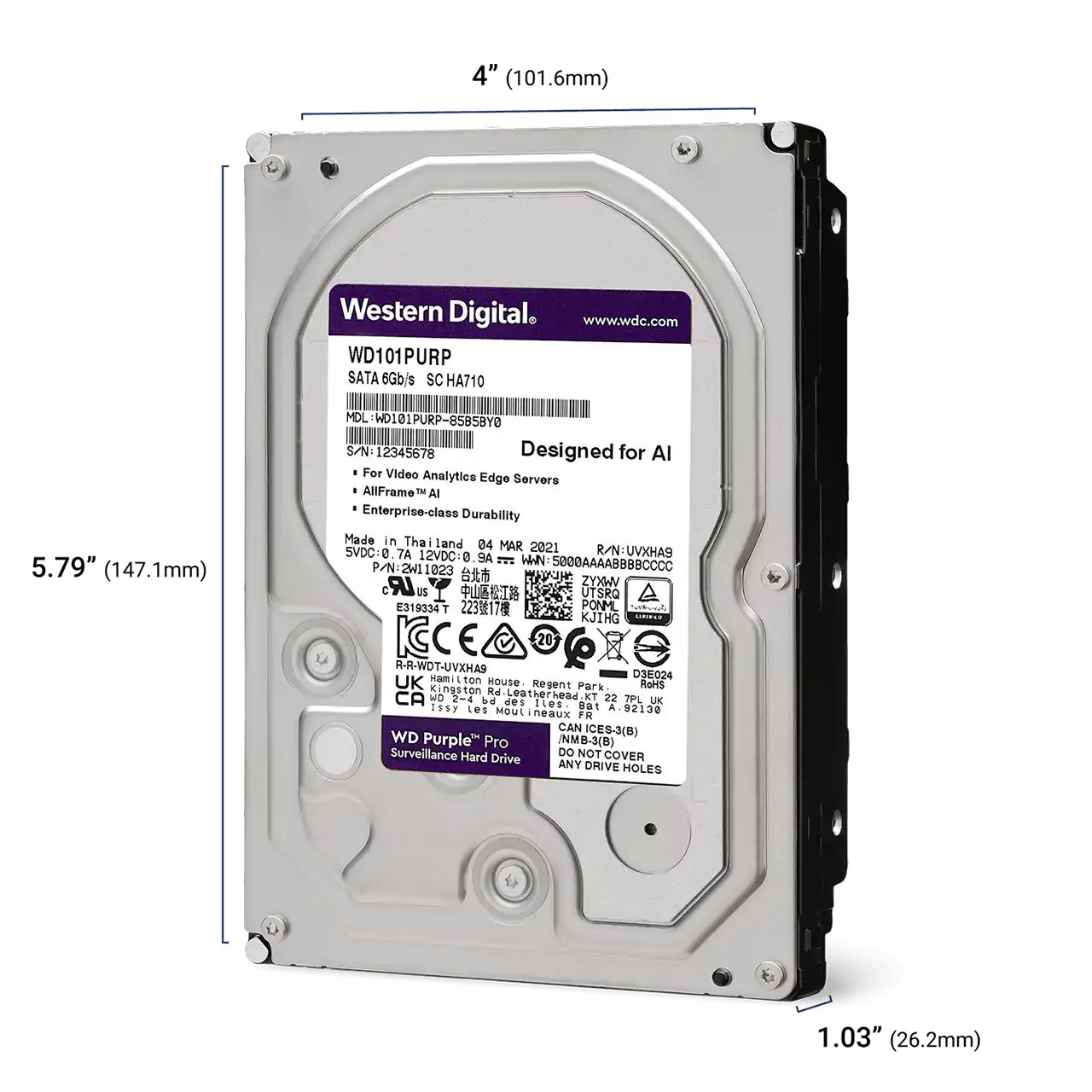 Western Digital WD Purple - Disco duro - Disco duro interno - 8 TB - 3.5" - 7200 rpm - Serial ATA-300