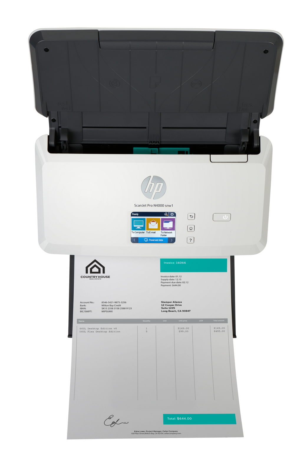 HP Scanjet Pro N4000 snw1 Sheet-feed - Escáner de documentos - CMOS / CIS - a dos caras - 216 x 3100 mm - 600 ppp x 600 ppp - hasta 40 ppm (mono) - Alimentador automático de documentos (ADF) (50 hojas) - hasta 4000 exploraciones por día - USB 3.0, LAN, Wi-Fi(n)