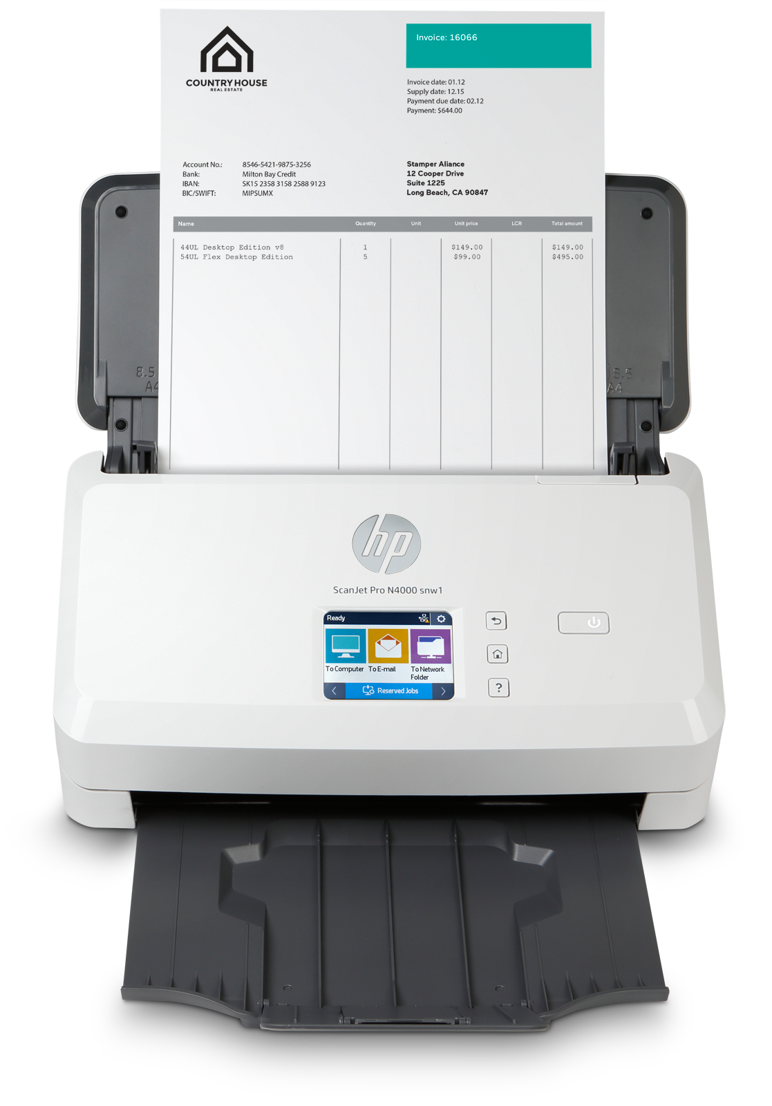 HP Scanjet Pro N4000 snw1 Sheet-feed - Escáner de documentos - CMOS / CIS - a dos caras - 216 x 3100 mm - 600 ppp x 600 ppp - hasta 40 ppm (mono) - Alimentador automático de documentos (ADF) (50 hojas) - hasta 4000 exploraciones por día - USB 3.0, LAN, Wi-Fi(n)