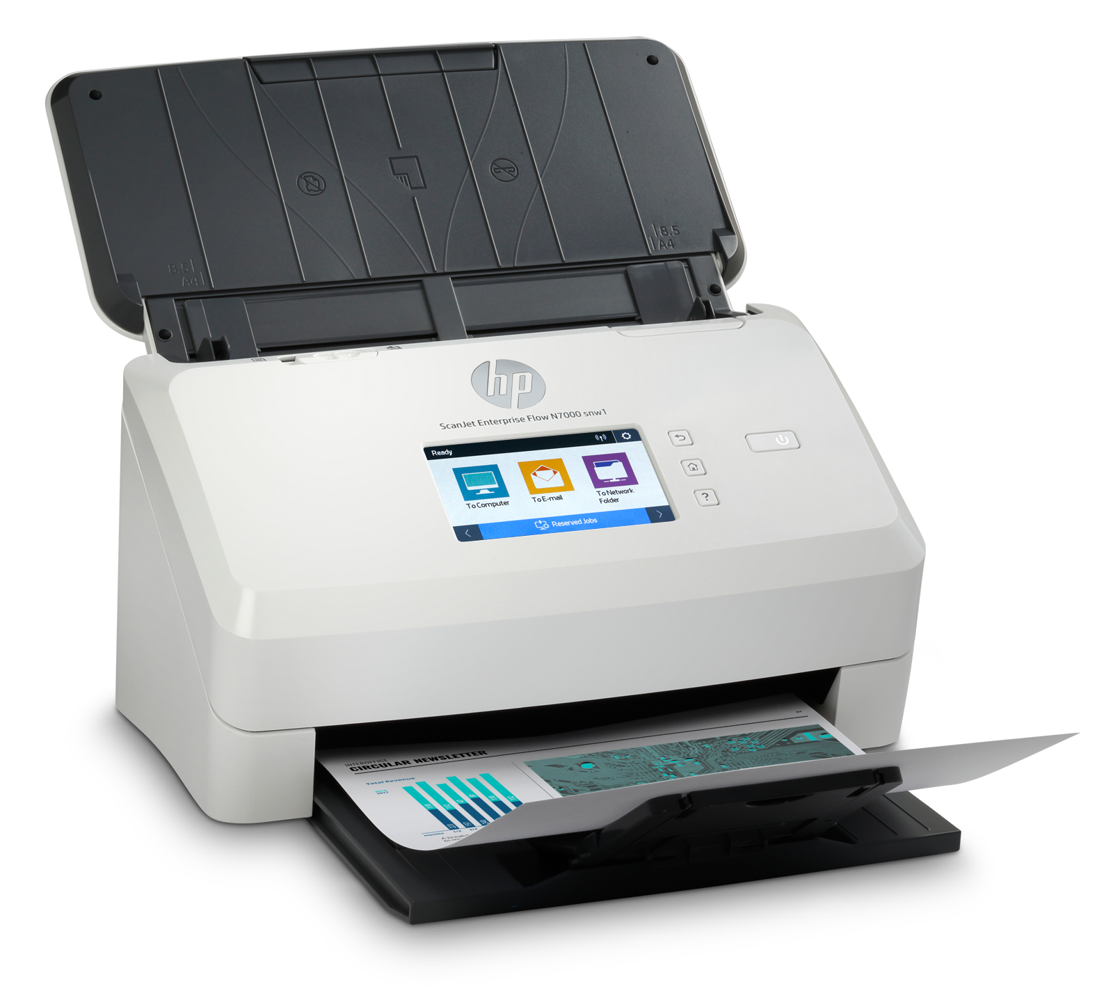 HP ScanJet Enterprise Flow N7000 snw1 - Escáner de documentos - CMOS / CIS - a dos caras - 216 x 3100 mm - 600 ppp x 600 ppp - hasta 75 ppm (mono) / hasta 75 ppm (color) - Alimentador automático de documentos (ADF) (80 hojas) - hasta 7500 exploraciones por día - USB 3.0, LAN, Wi-Fi(n)