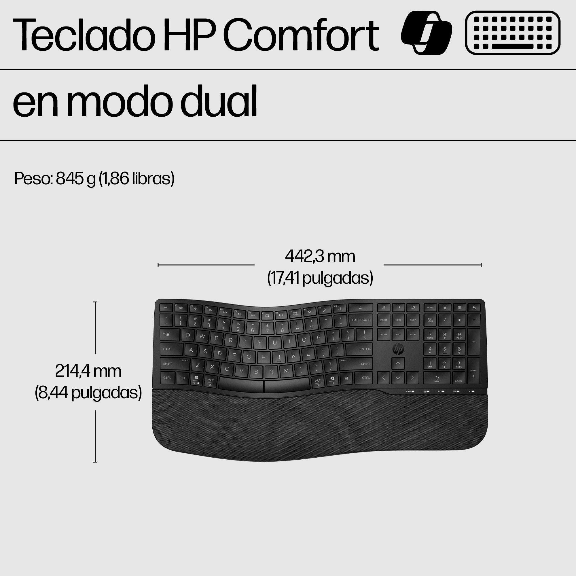Teclado HP 680 Comfort de modo dual, Negro, 8T6L8AA
