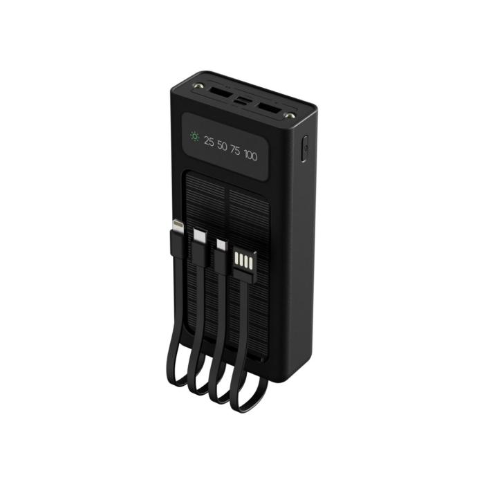 Xtech XPB-200 - Solar Power Bank - 24 pin USB-C / 4 pin USB Type A / 5 pin Micro-USB Type A - 24 pin USB-C / 4 pin USB Type A / 5 pin Micro-USB Type A - Lithium ion polymer - Para Universal - built-in charg cables20,000mAh
